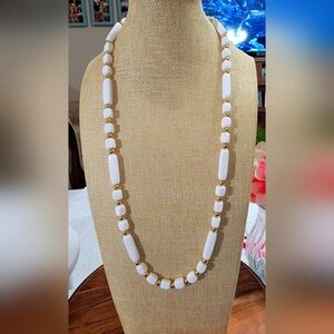 Trifari Gold Tone & White Bead Vintage Necklace